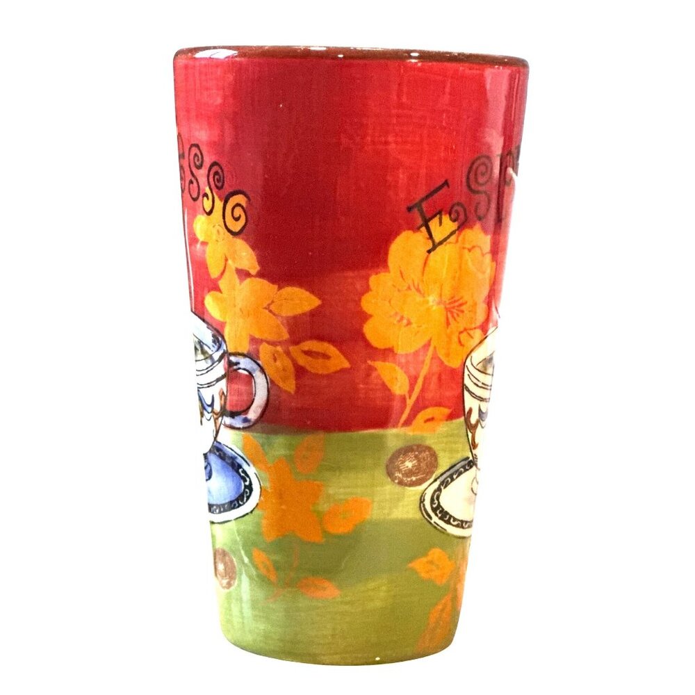 Espresso Hand Painted Floral Cafe Art Tumbler Mug Warm Cottage Kitchen Decor Red - Picture 6 of 10